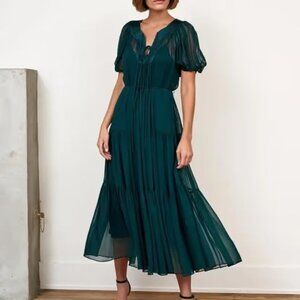 La Ligne Dark Green Dress with Sheer Overlay